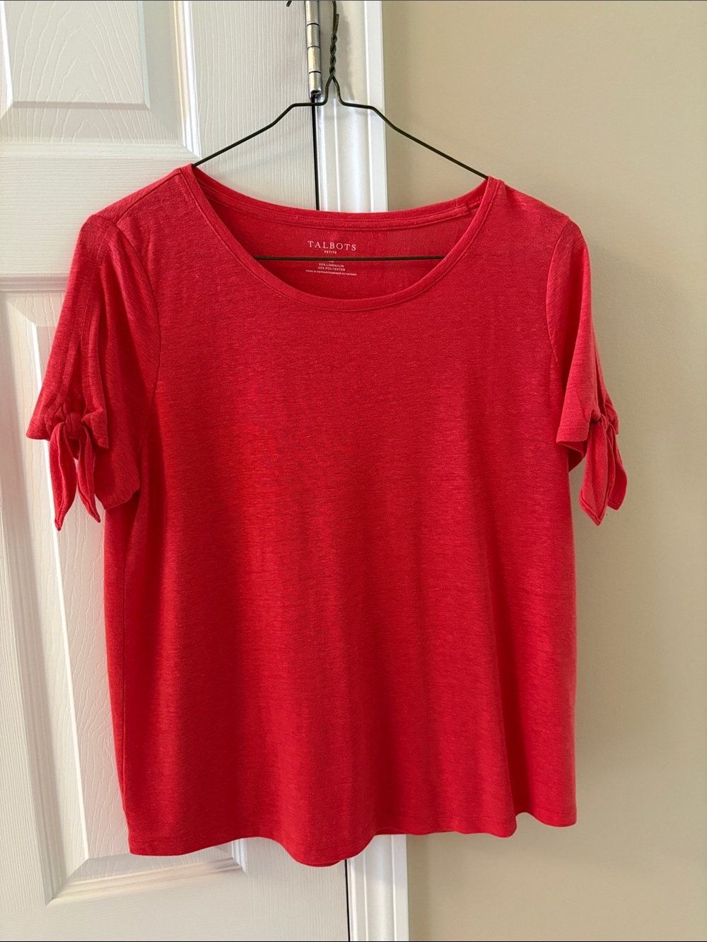 Talbots Red Short-Sleeve Tee with Tie Sleeve Detail